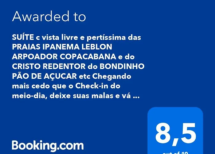 SUÍTE c vista livre e pertíssima das PRAIAS IPANEMA LEBLON ARPOADOR COPACABANA e do CRISTO REDENTOR do BONDINHO PÃO DE AÇUCAR etc Chegando mais cedo que o Check-in do meio-dia, deixe suas malas e vá se divertir, idem no Check-out das 10h manhã Rio de